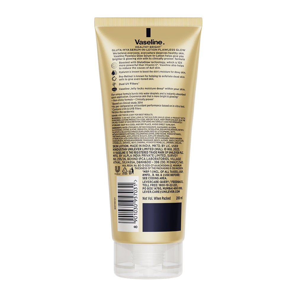 Vaseline Gluta-Hya Flawless Glow Lotion Bright, Even Tone Skin Glutathione Infused Moisturizer