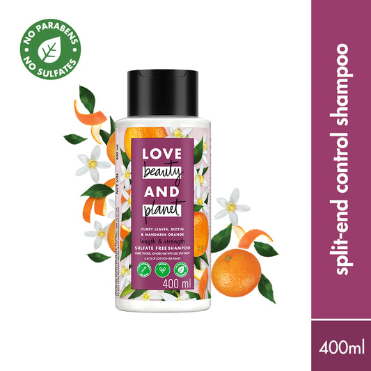 Love Beauty & Planet Curry Leaves, Biotin & Mandarin Sulfate Free Shampoo For Long & Strong Hair
