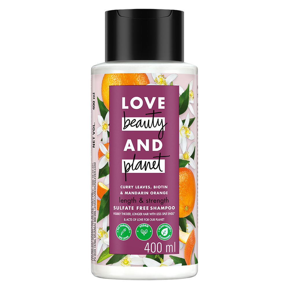 Love Beauty & Planet Curry Leaves, Biotin & Mandarin Sulfate Free Shampoo For Long & Strong Hair