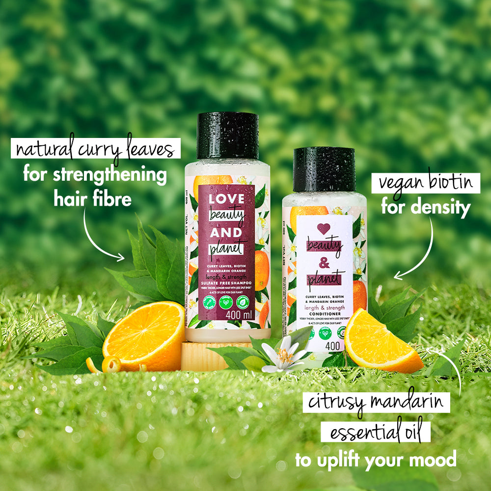 Love Beauty & Planet Curry Leaves, Biotin & Mandarin Sulfate Free Shampoo For Long & Strong Hair