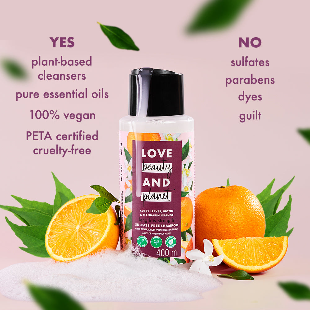 Love Beauty & Planet Curry Leaves, Biotin & Mandarin Sulfate Free Shampoo For Long & Strong Hair
