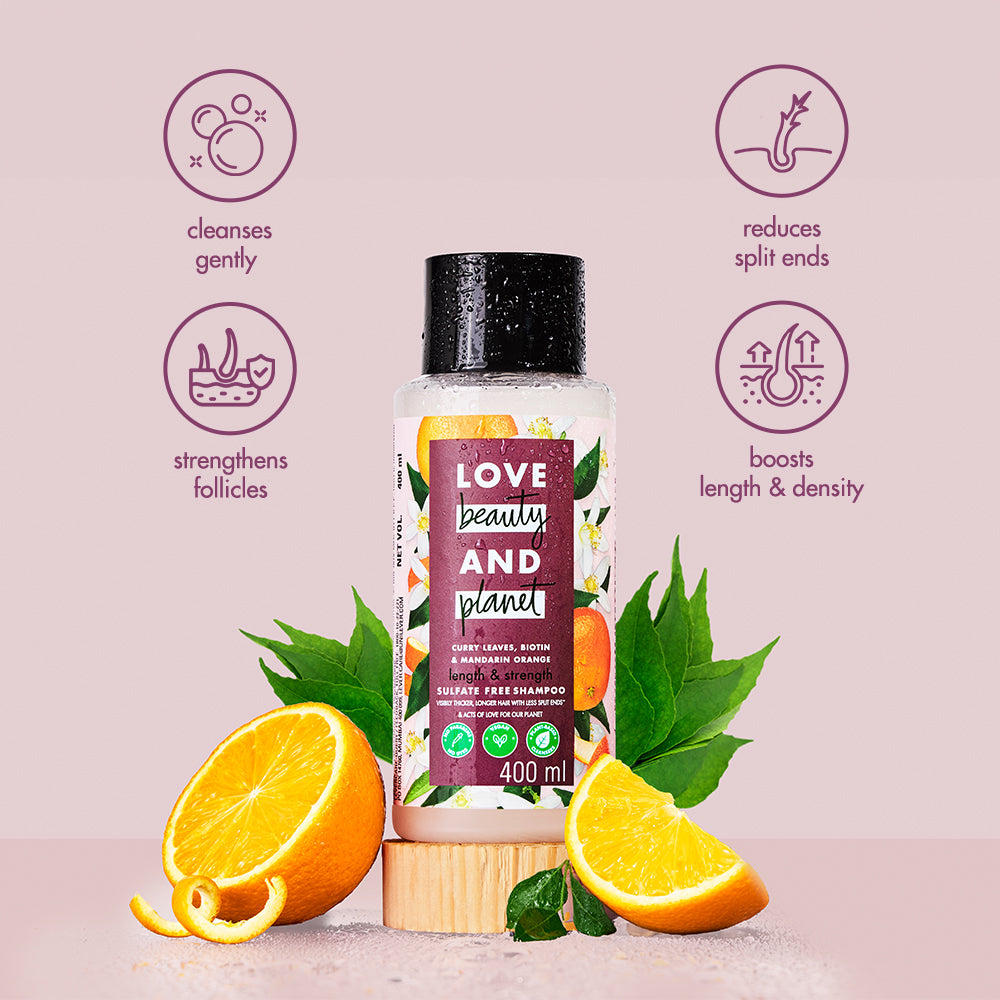 Love Beauty & Planet Curry Leaves, Biotin & Mandarin Sulfate Free Shampoo For Long & Strong Hair