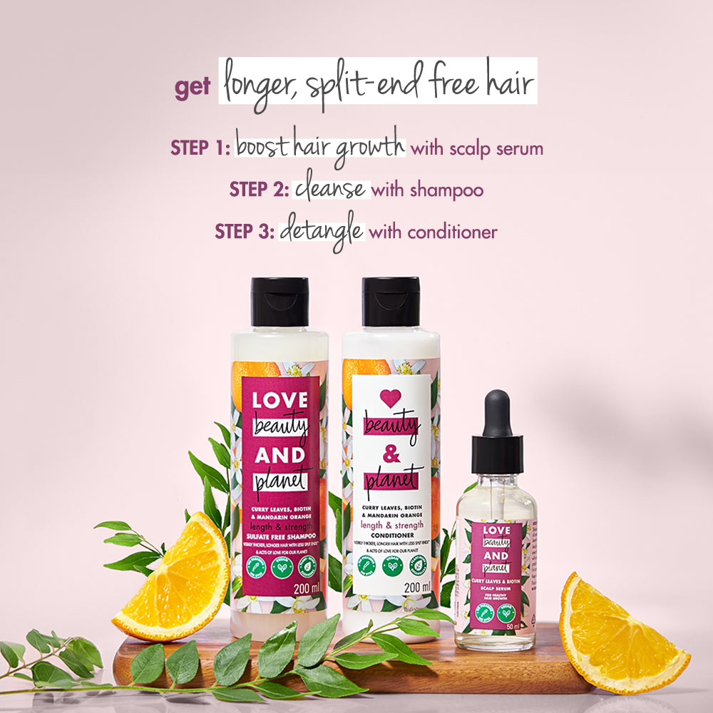 Love Beauty & Planet Curry Leaves, Biotin & Mandarin Sulfate Free Shampoo For Long & Strong Hair