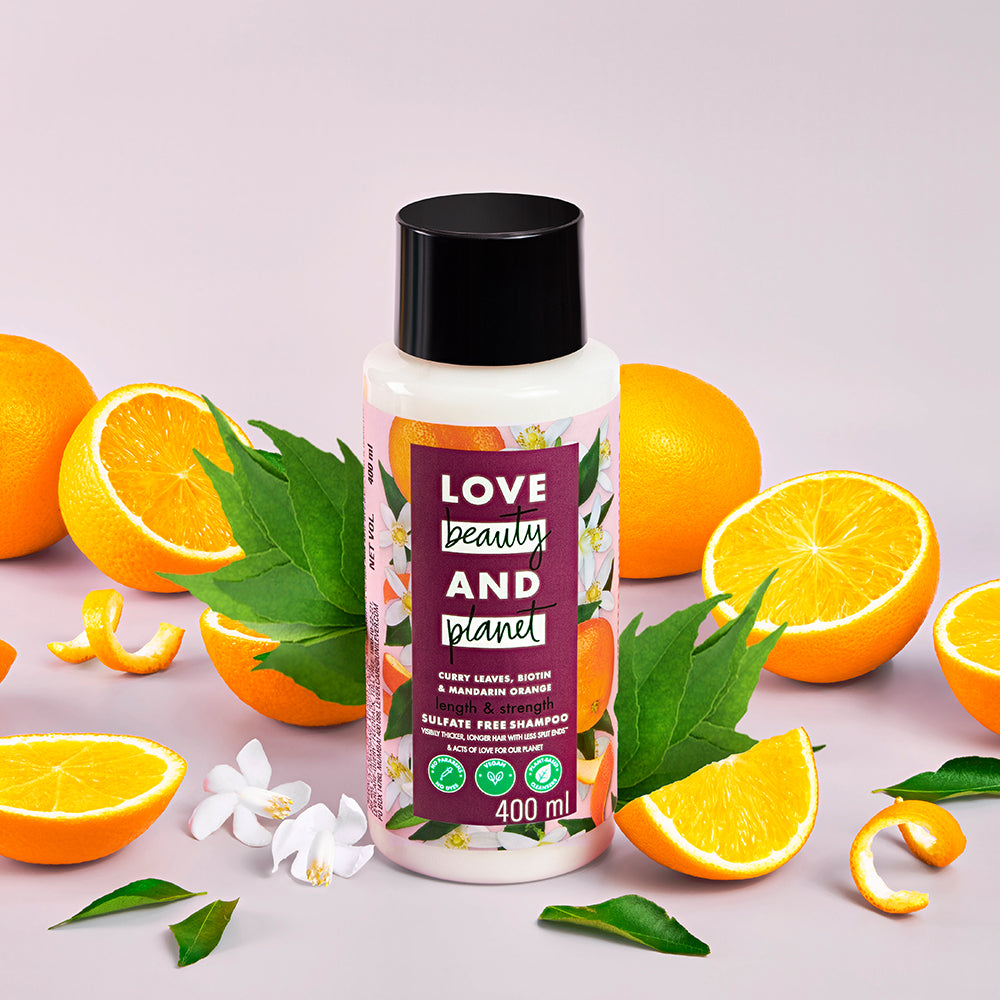Love Beauty & Planet Curry Leaves, Biotin & Mandarin Sulfate Free Shampoo For Long & Strong Hair