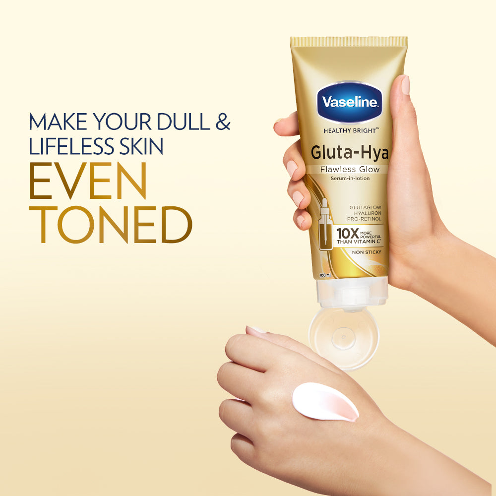 Vaseline Gluta-Hya Flawless Glow Lotion Bright, Even Tone Skin Glutathione Infused Moisturizer