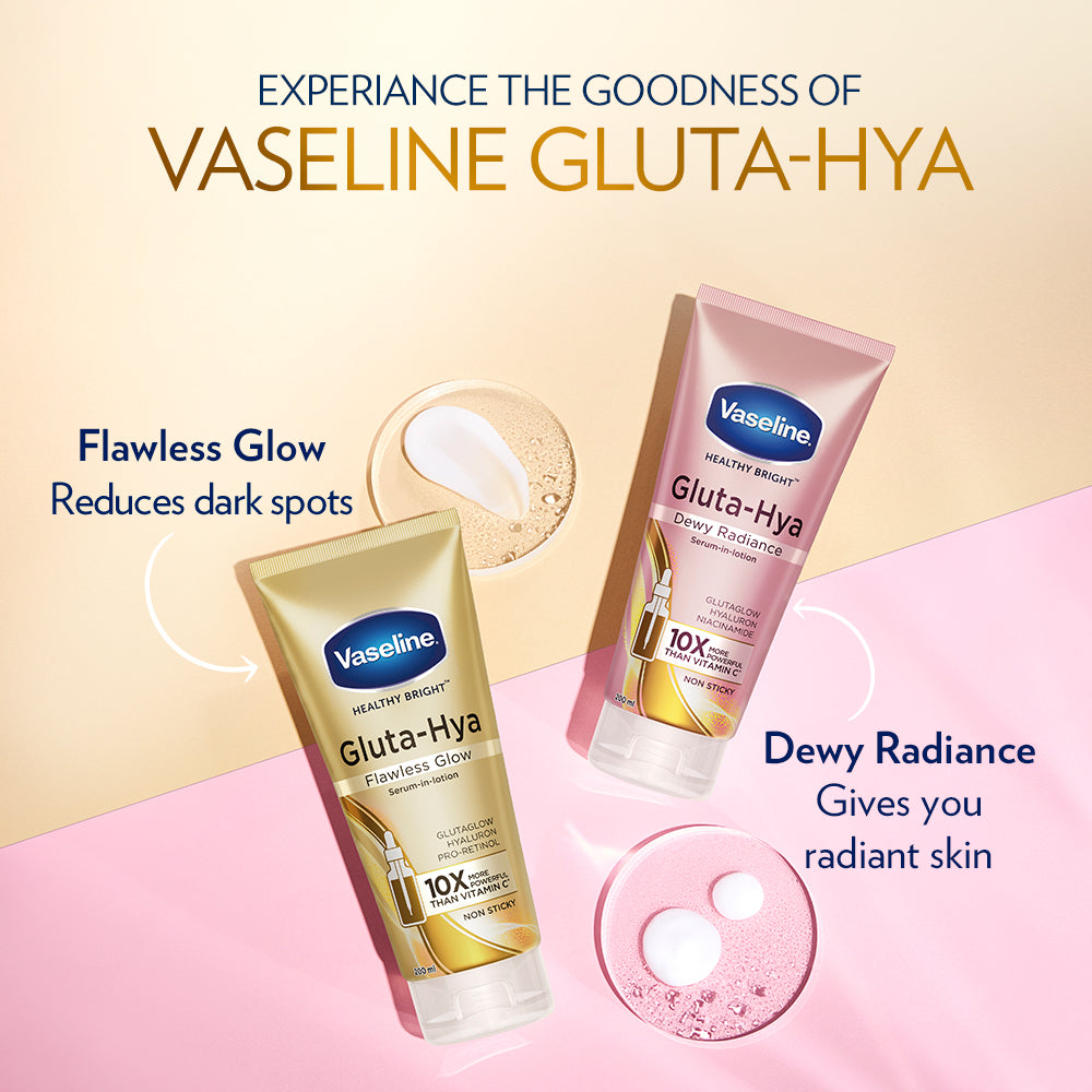 Vaseline Gluta-Hya Flawless Glow Lotion Bright, Even Tone Skin Glutathione Infused Moisturizer